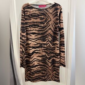 Boohoo Tiger Print Bodycon Dress - Size 10 - Used